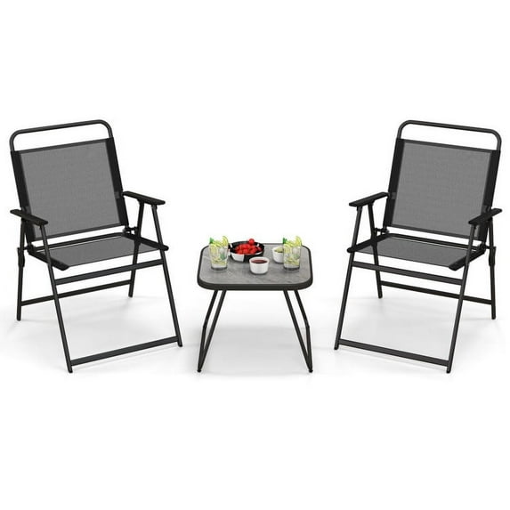 Yardi Yard 3 Pieces Patio Folding Conversation Chairs and Table , Outdoor Patio Furniture Set with Chairs and Table-Black