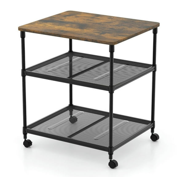 Yardi Yard 3 Tier Printer Stand Rolling Fax Cart with Adjustable Shelf and Swivel Wheels-Coffee, Modern Home Office Desk Swivel Adjustable Fabric Vanity Chai