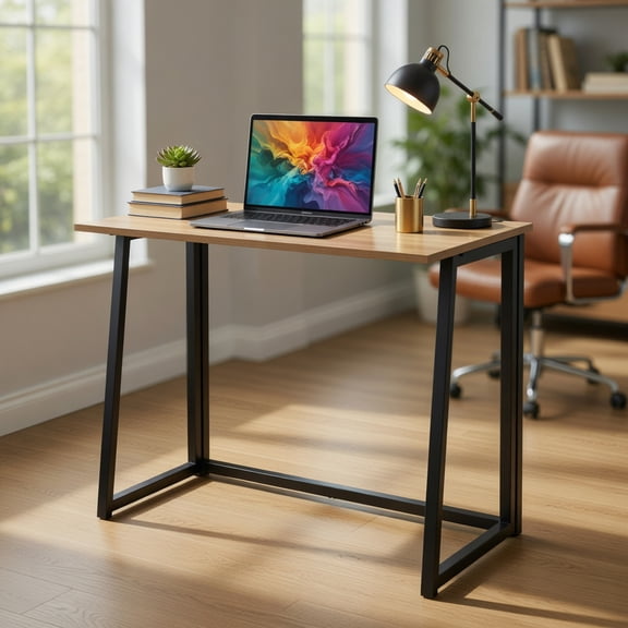 Yardi Yard 31 Inch Space-saving Folding Computer Desk for Home Office-Natural, Computer Desk, Gaming Computer Desks for Study,Working,Writing