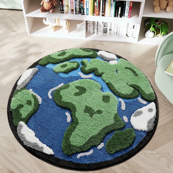 Yardi Yard 39"x39" Area Rug, Shag Ultra-Soft Absorbent Rugs, Washable Non-Slip Backing Moss Carpet, Plush High Pile World Circle Floor Mats for Indoor Use, Green
