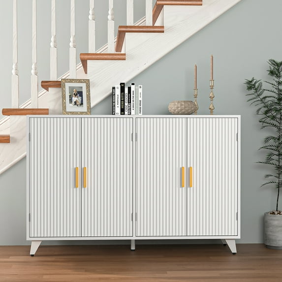 Yardi Yard 4-Door Storage Cabinet, Gold & White Water Ripple Design, Spacious Storage, Decorative Table Top