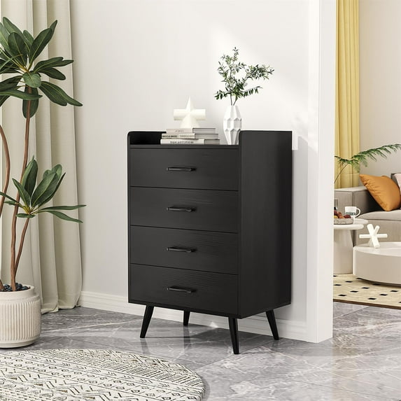 Yardi Yard 4 Drawer Dresser Chest Organizer with Black Metal Legs for Nursery Kids Bedroom Black