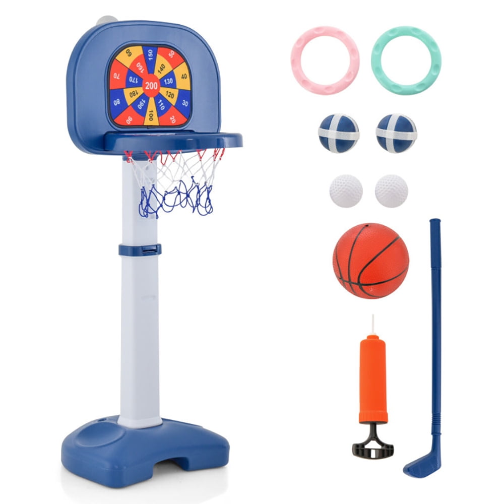 Yardi Yard 4In1 Adjustable Kids Basketball Hoop with Ring Toss Sticky Ball, Toddler Basketball