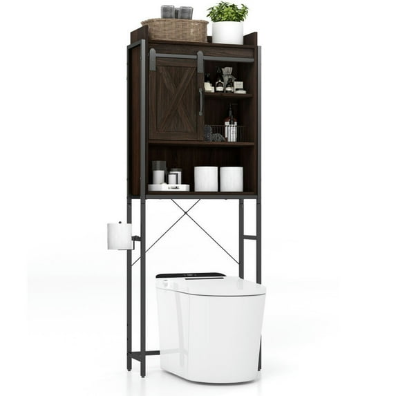 Yardi Yard 4-Tier Multifunctional Toilet Sorage Cabinet with Adjustable Shelf and Sliding Barn Door, Bathroom Organizers and Storage