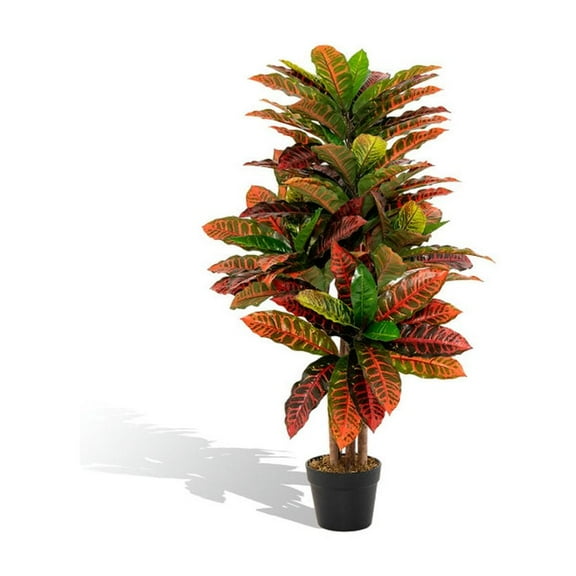 Yardi Yard 40 Inch Tall Faux Palm Tree, Fake Croton Palm Tree with Colorful Variegated Leaves and Pot, Artificial Croton Plant for Indoor and Outdoor, Green