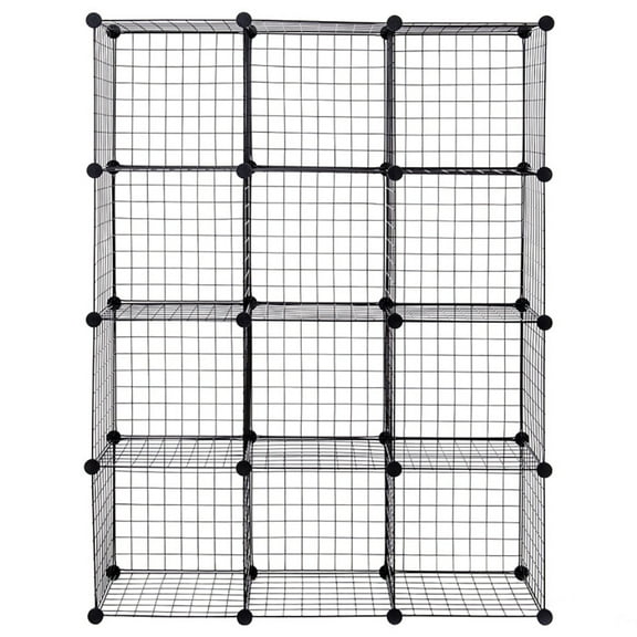 Yardi Yard 42" x 14" x 56" DIY 12-Cube Metal Grid Wire Storage Cubes, Stackable Interlocking Wire Shelves