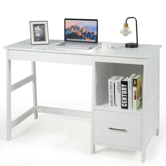 Yardi Yard 47.5 Inch Modern Home Computer Desk with 2 Storage Drawers-White, Computer Desk, Gaming Computer Desks for Study,Working,Writing