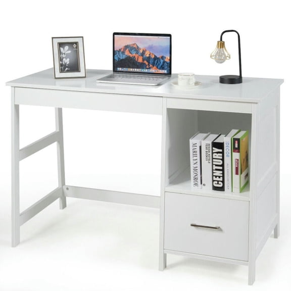 Yardi Yard 47.5 Inch Modern Home Computer Desk with 2 Storage Drawers-White, Computer Desk, Gaming Computer Desks for Study,Working,Writing