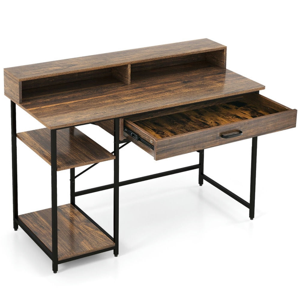 Yardi Yard 48 Inch Computer Desk with Monitor Stand Drawer and Shelves-Rustic Brown, Computer Desk, Gaming Computer Desks for Study,Working,Writing Yardi Yard 48 Inch Computer Desk with Monitor Stand Drawer and Shelves-Rustic Brown, Computer Desk, Gaming Computer Desks for Study,Working,Writing