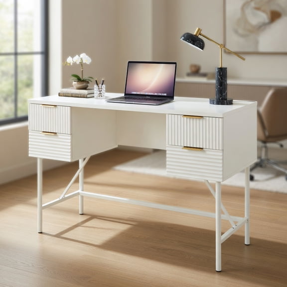 Yardi Yard 48 Inch Home Office Computer Desk with 4 Drawers-White, Computer Desk, Gaming Computer Desks for Study,Working,Writing