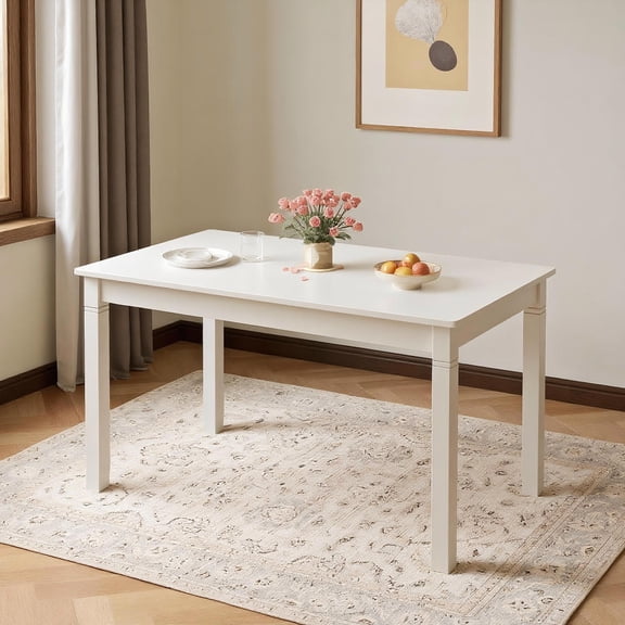 Yardi Yard 48-Inch Wooden Dining Table for 4 People Rectangular Kitchen Table with Rubber Wood Legs-Cream White, Bar Table, Kitchen Bar Height Table and Chairs for Dining Room, Small Space