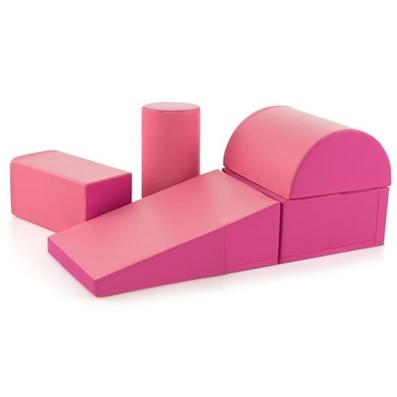 Yardi Yard 5-Piece Kids Climb and Crawl Activity Playset, Soft Foam Padding Kids Playset, Climbing Toys for Kids 1-3 Inside, Pink