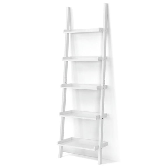 Yardi Yard 5-Tier Wall-leaning Ladder Shelf Display Rack for Plants and Books-White, Tall Bookshelf, Bookshelf for Living Room, Home Office, Bedroom, Balcony