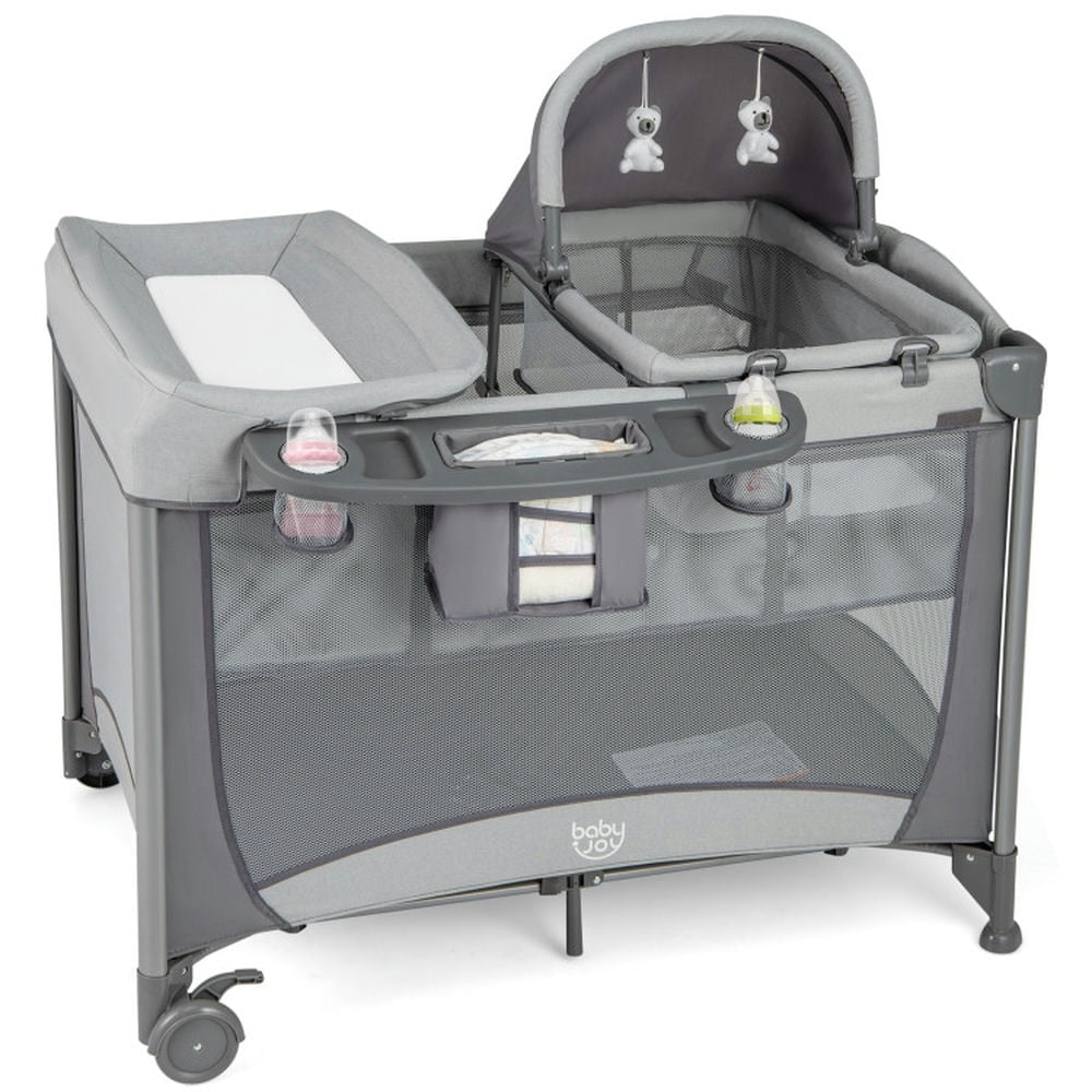 Yardi Yard 5-in-1 Portable Baby Playard with 7-Point Supporting Structure, Baby Playard with Cradle and Storage Basket, Baby Playard with Thickened Iron Tubes for Indoor, Gray Yardi Yard 5-in-1 Portable Baby Playard with 7-Point Supporting Structure, Baby Playard with Cradle and Storage Basket, Baby Playard with Thickened Iron Tubes for Indoor, Gray