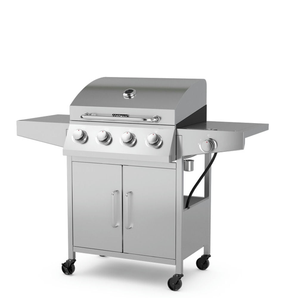 Yardi Yard 50000BTU 5-Burner Propane Gas Grill with Side Burner and 2 Prep Tables-Silver, Camping Stove for Outdoor Cooking