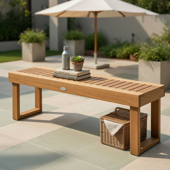 Yardi Yard 52 Inch Acacia Wood Dining Bench with Slatted Seat, Outdoor Bench for Pool Deck, Front Porch Bench-Brown