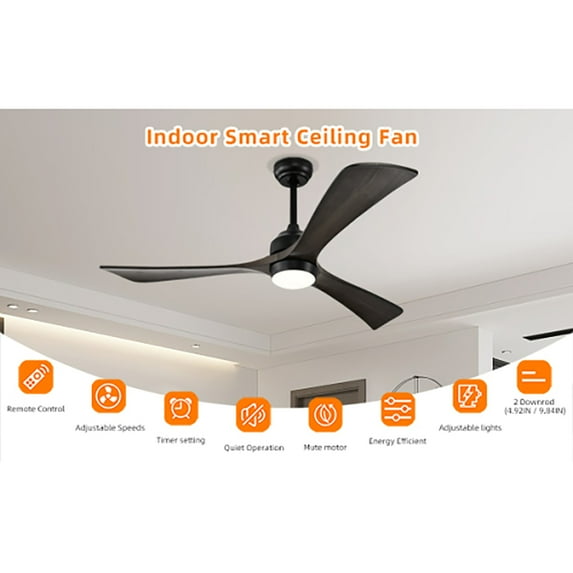 Yardi Yard 52 inch Modern Ceiling Fans, Quiet DC Motor 3 Blade Ceiling Fans 6 Speed, LevelsMotor Powerful and Low Noise Small Space Ceiling for Patio Living Room, Bedroom, Office,Indoor, Black