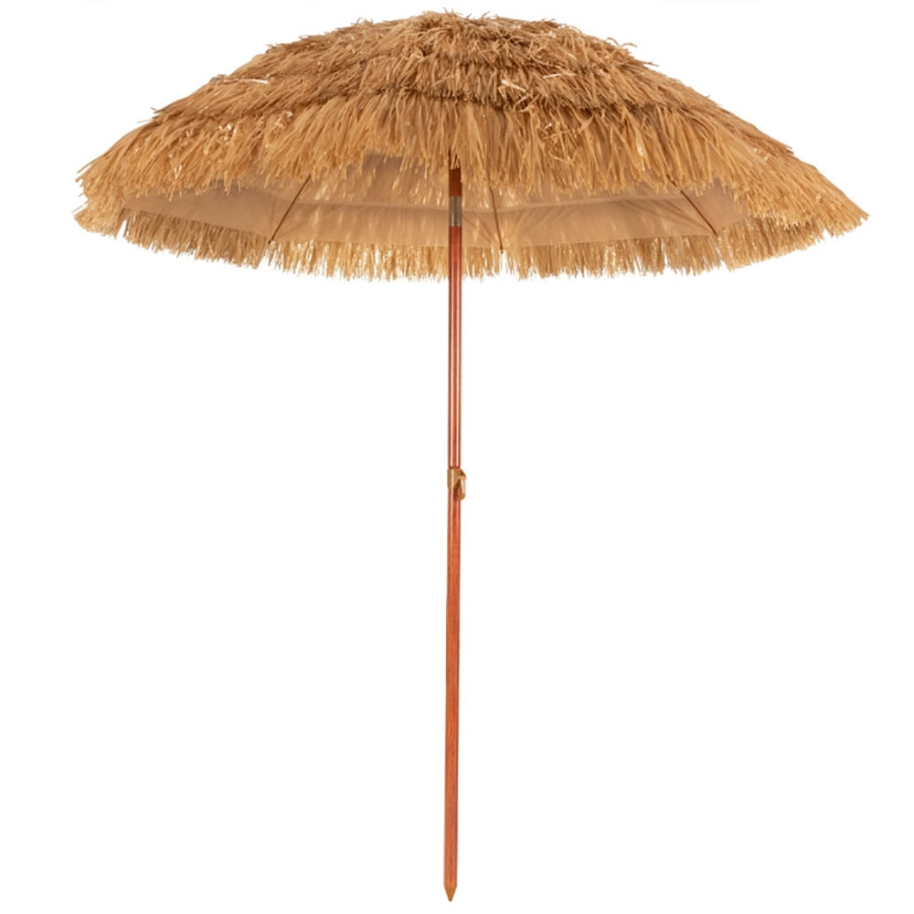 Yardi Yard 6.5 Feet Portable Thatched Tiki Beach Umbrella with Adjustable Tilt, Patio Offset Umbrella with Easy Tilt Adjustment, Outdoor Cantilever Hanging Umbrella