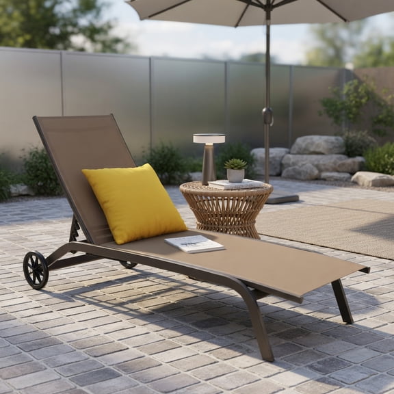 Yardi Yard 6-Position Adjustable Outdoor Chaise Recliner with Wheels, Lounge Chairs for Outdoor, Folding Lounger Chaise Chair-Brown