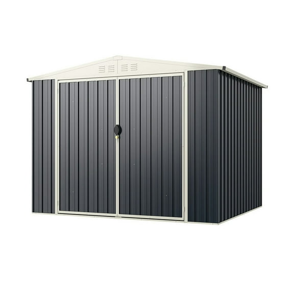 Yardi Yard 7.5 x 6.3 FT Metal Outdoor Storage Shed with Lockable Door-Gray, Outside Portable Sheds for Lawn Mower,Garden