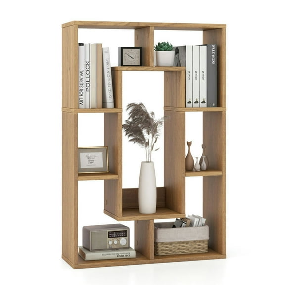 Yardi Yard 7-Cube Geometric Bookshelf Modern Decorative Open Bookcase-Natural, Tall Bookshelf, Bookshelf for Living Room, Home Office, Bedroom, Balcony