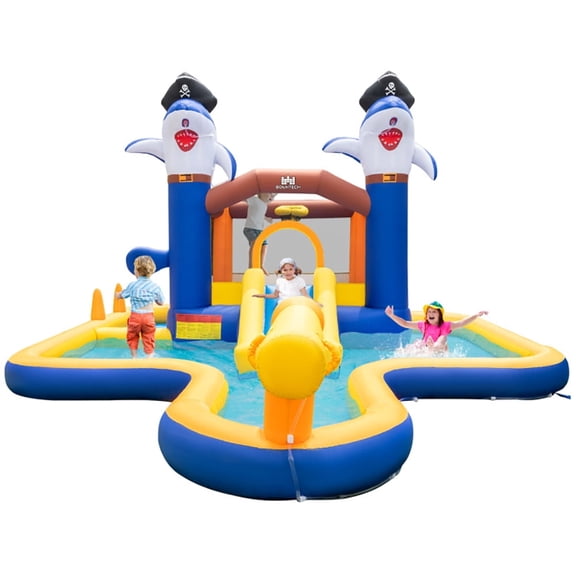 Yardi Yard 7-In-1 Water Slide Park with Splash Pool and Water Cannon without Blower, Bounce House with Inflatable Bouncer, Safe Entrance Opening