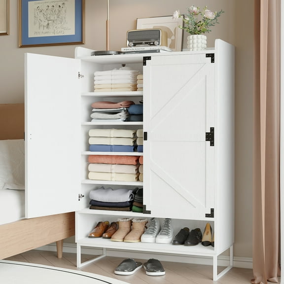 Yardi Yard 7-Tier Shoe Storage Cabinet, White, Farmhouse Style, Adjustable Panels, for Entryway