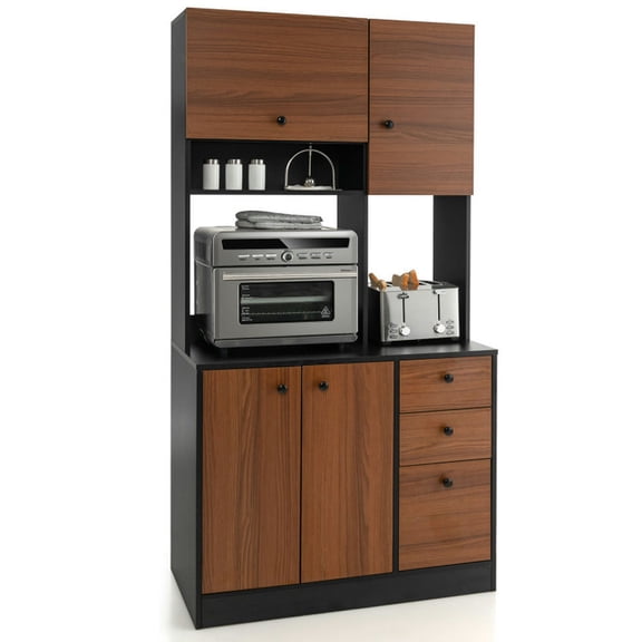 Yardi Yard 71 Inch Kitchen Pantry, Kitchen Pantry with 3 Storage Cabinet and 3 Deep Drawers, Pantry for Indoor as Living Room, Black