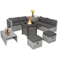 thumbnail image 1 of Yardi Yard 9 Pieces Outdoor Patio Furniture Set, Space-Saving Furniture Set with 32-Inch Propane Fire Pit Table, Multifunctional Furniture Set for Outdoor, Gray, 1 of 8