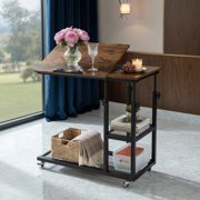 Yardi Yard Adjustable C-Shaped Bedside Table-Rustic Brown, Side Table, Chairside Table Narrow End Table for Bedroom Living Room Kitchen