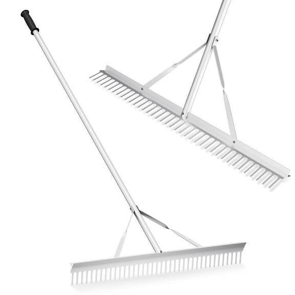 Yardi Yard Aluminum Rake with 36" Wide Rake Head and 68" Long Handle, Rolling Lawn Aerator, Rotary Spike Lawn Aerator