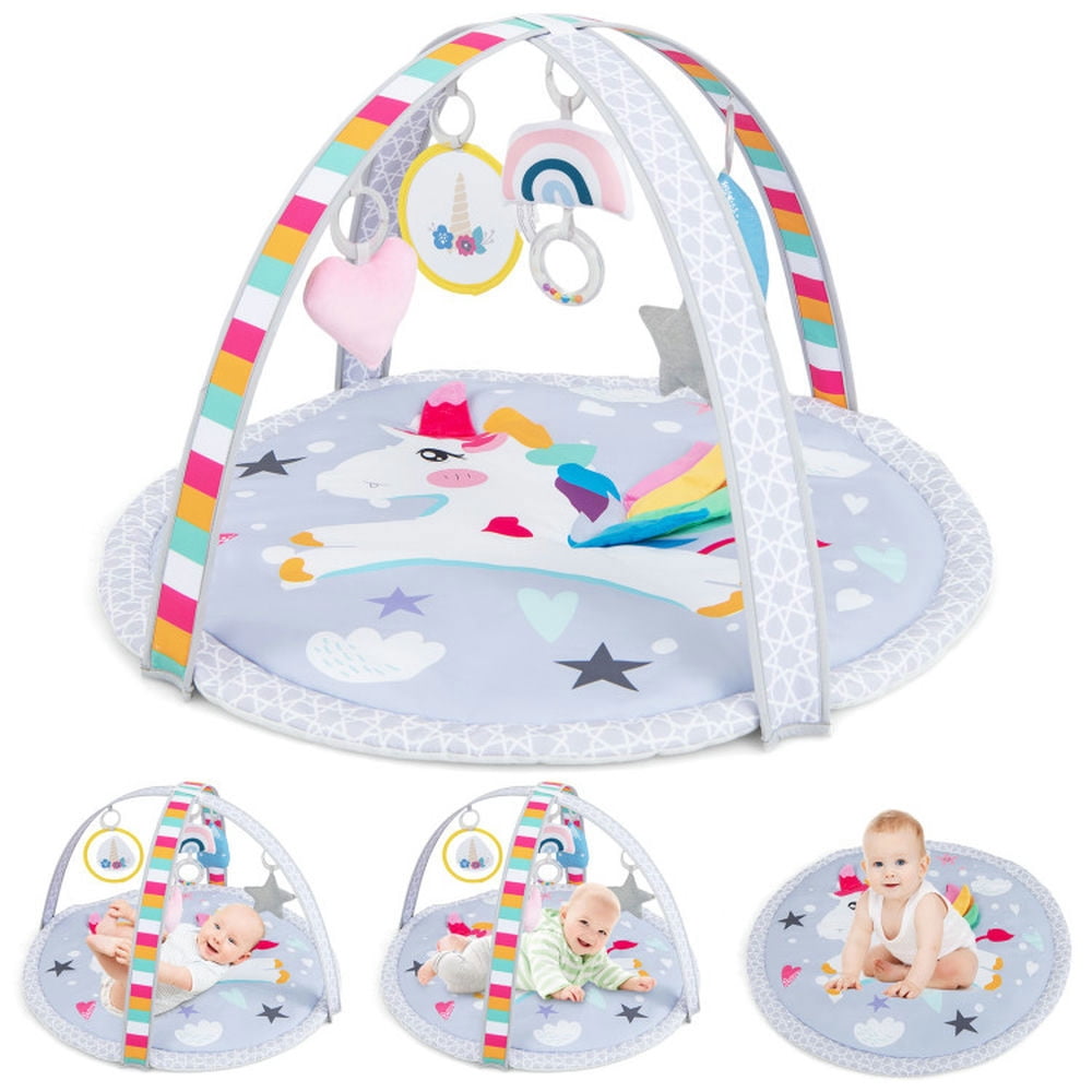 Yardi Yard Baby Play Gym Mat 7-in-1 Tummy Time Activity Mat with 5 Detachable Toys-Multicolor, Baby Play Mat for Toddler Infant 0-3-6-9-12 Months