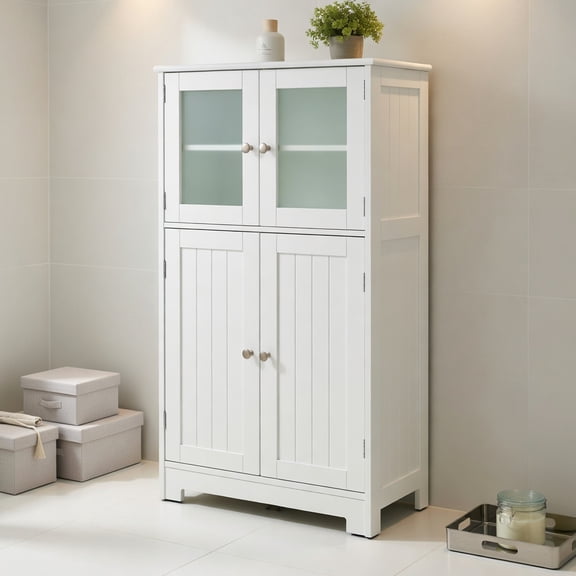 Yardi Yard Bathroom Floor Storage Locker Kitchen Cabinet with Doors and Adjustable Shelf-White, Bathroom Cabinet for Entryway Storage, Home Office Furniture