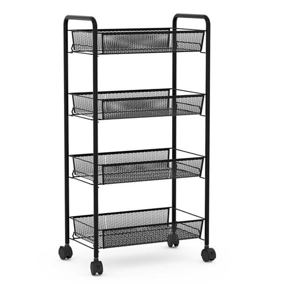 Yardi Yard Black/Gray 4 Tier Storage Rack Trolley Cart-Black, Rolling Utility Cart with Drawer,Multifunctional Storage Organizer