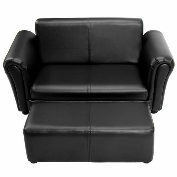 Yardi Yard Black/White Kids Double Sofa with Ottoman-Black, Toddler Chair for Kids