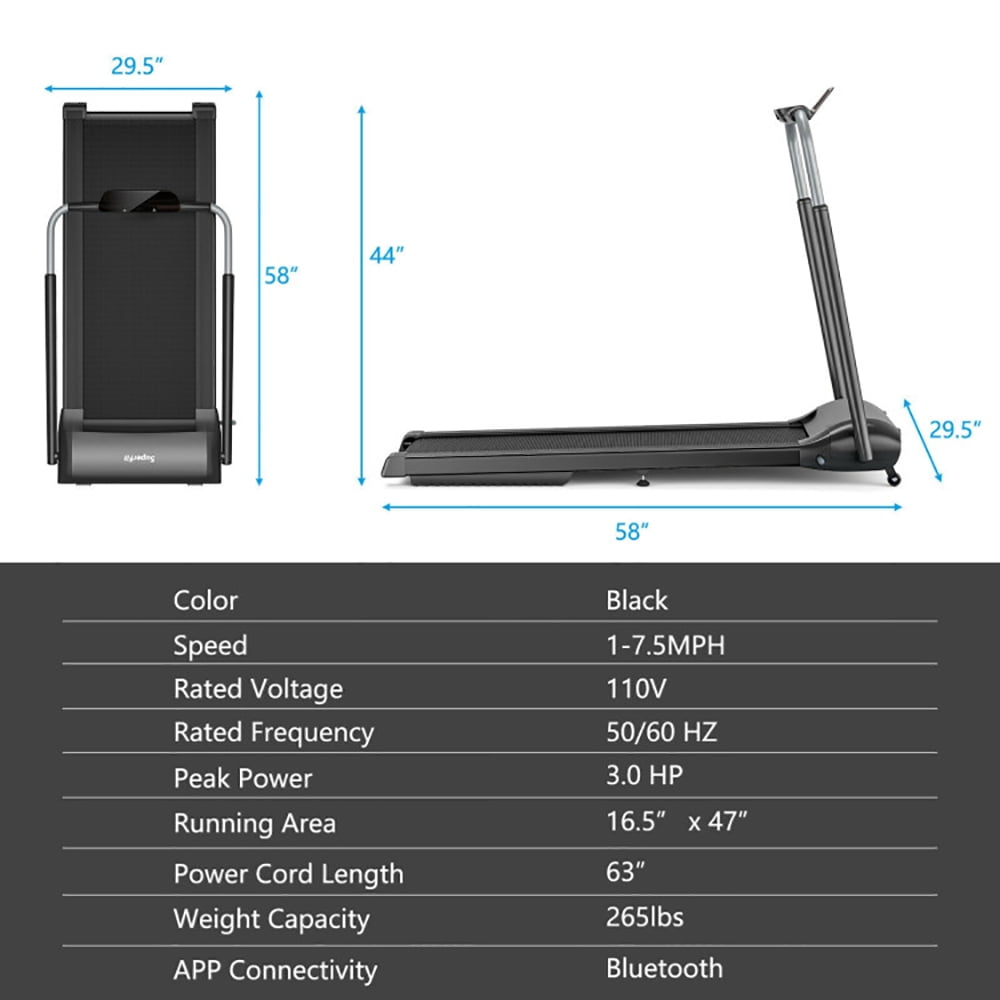 Yardi Yard Compact Folding Treadmill with Touch Screen APP Control-Black, Treadmill for Walking & Running