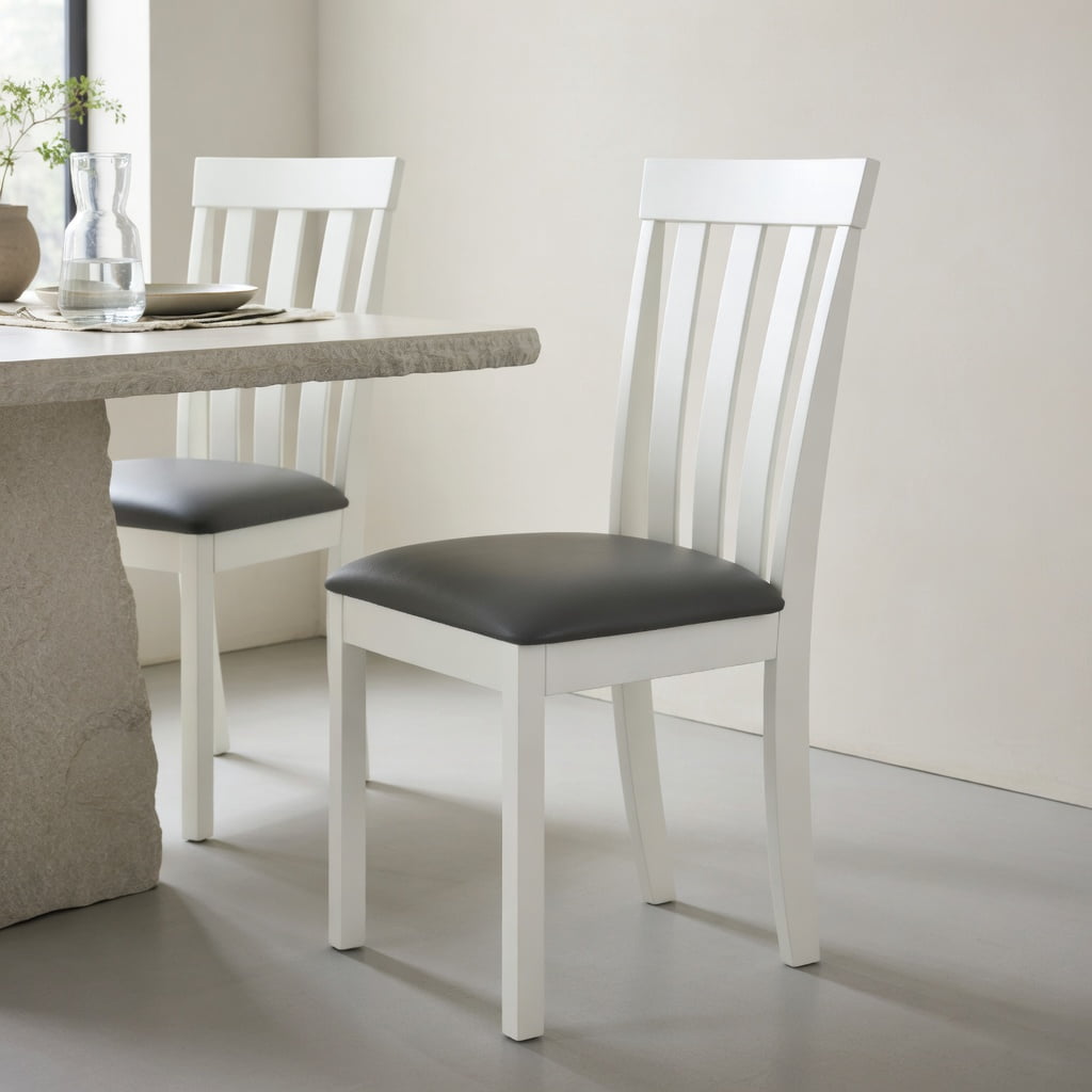 Yardi Yard Dining Chair Set of 2 Upholstered Wooden Kitchen Chairs with Padded Seat and Rubber Wood Frame-White, Dining Chairs Set, Dining Room Chair for Kitchen, Dining, Bedroom, Living