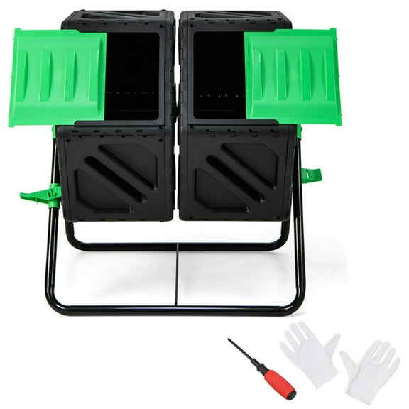 Yardi Yard Dual Chamber Garden Compost Tumbler with Sliding Doors-Black & Green, Ladder with Tool Tray