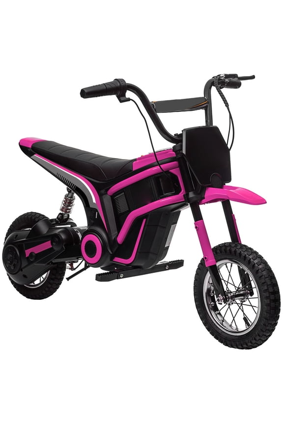 Electric Dirt Bike with Twist Grip Throttle, 24V 350W Off-Road Electric Motorcycle Up to 15 MPH with Brake, Music Horn, Rear Suspension for Ages 13+ Years, Pink