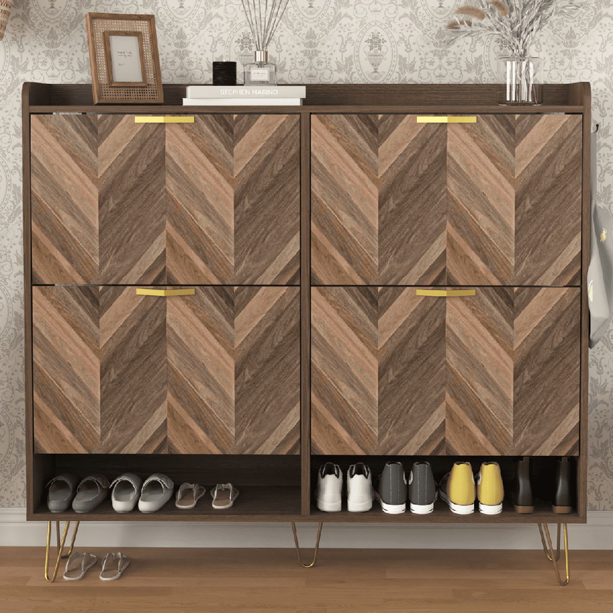 Yardi Yard Entryway Furniture, Eco-Friendly E1 Grade, Shoe Cabinet, Adjustable Compartments, 30 Pairs Capacity, 47.2"L x 9.4"W x 42.9"H, Brown Yardi Yard Entryway Furniture, Eco-Friendly E1 Grade, Shoe Cabinet, Adjustable Compartments, 30 Pairs Capacity, 47.2"L x 9.4"W x 42.9"H, Brown
