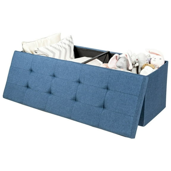 Yardi Yard Fabric Folding Storage with Divider Bed End Bench-Navy, Ottoman Storage for Living Room and Bedroom