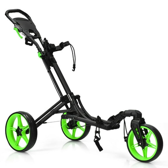 Yardi Yard Folding Golf Push Cart with Scoreboard Adjustable Handle Swivel Wheel-Green, Wheel Golf Push Cart, Golf Trolley Foldable Collapsible Lightweight Pushcart with Foot Brake