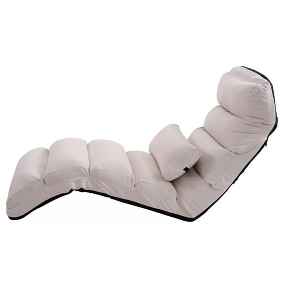 Yardi Yard Folding Lazy Sofa Chair Stylish Sofa Couch Beds Lounge Chair W/Pillow-Beige, Multi-Functional Folding Lazy Sofa, Adjustable Positions, Free Pillow, Perfect for Games & TV Time