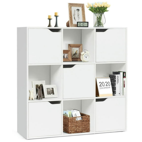 Yardi Yard Free Standing 9 Cube Storage Wood Divider Bookcase for Home and Office-White, Tall Bookshelf, Bookshelf for Living Room, Home Office, Bedroom, Balcony