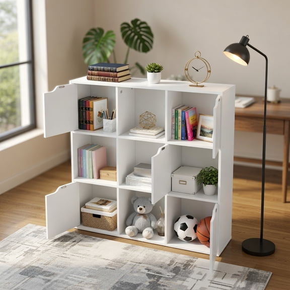 Yardi Yard Free Standing 9 Cube Storage Wood Divider Bookcase for Home and Office-White, Tall Bookshelf, Bookshelf for Living Room, Home Office, Bedroom, Balcony