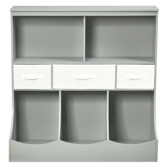 Yardi Yard Freestanding Combo Cubby Bin Storage Organizer Unit W/3 Baskets-Gray, Toy Storage for Kids, Boys, Girls, Nursery