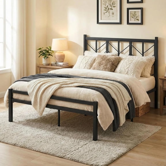 Yardi Yard Full Size Platform Bed with Headboard and Metal Frame-Full Size, Bed Frame