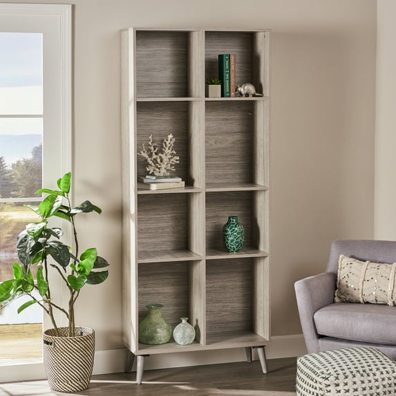 Yardi Yard Grey Oak Bookshelf, Faux Wood & Rubberwood, Sleek Modern Design, for Living Room Decor