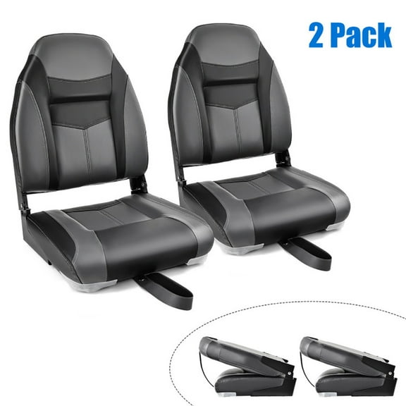 Yardi Yard High Back Folding Boat Seats with Black Grey Sponge Cushion and Flexible Hinges-Set of 2, Captain Bucket Seat, Pontoon Boat Seat with Thickened Sponge Padding