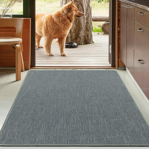 Yardi Yard Indoor Door Mat, 32"x48" Non Slip Rubber Backing Entrance Mat, Easy Clean Low Profile Ultra Thin Entryway Rug for Indoor, Gray